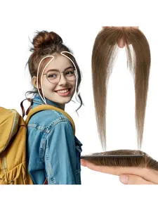 Frontal/Side Air Bangs Hairpiece for Women Human Hair Extension Hairline Loss Straight Tape in Human Hair Front Hairline Human Hair Toppers Replacement  Short Middle Parting Hair Style