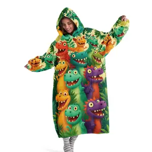 hoodie blanket, Wearable Blanket, Cartoon Dinosaur Hooded Blanket, Wearable Throw, Soft Warm Flannel, Sofa Cover, Home Leisure, Air Conditioning, Camping Travel Gift, Christmas Gift, Dinosaur Print Blanket