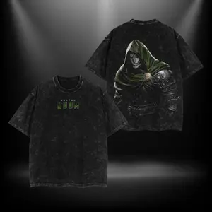 DR.DOOM MCU Comic Double Printed Oversize Lightweight Acid Washed Tee TV Series Graphic Top Cotton Streetwear T-Shirt boys merch Men's Regular Fit Floral Print Tee