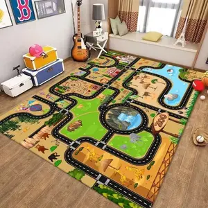 Kids Town Road Map Activity Flannel Area Rug - Cartoon City Traffic Track Print Soft Play Mat for Nursery & Playroom, Non-Slip Educational Home Decor #KidsTownRug #RoadMapPlayMat #CartoonTrafficCarpet #EducationalKidsDecor #NonSlipFlannelRug
