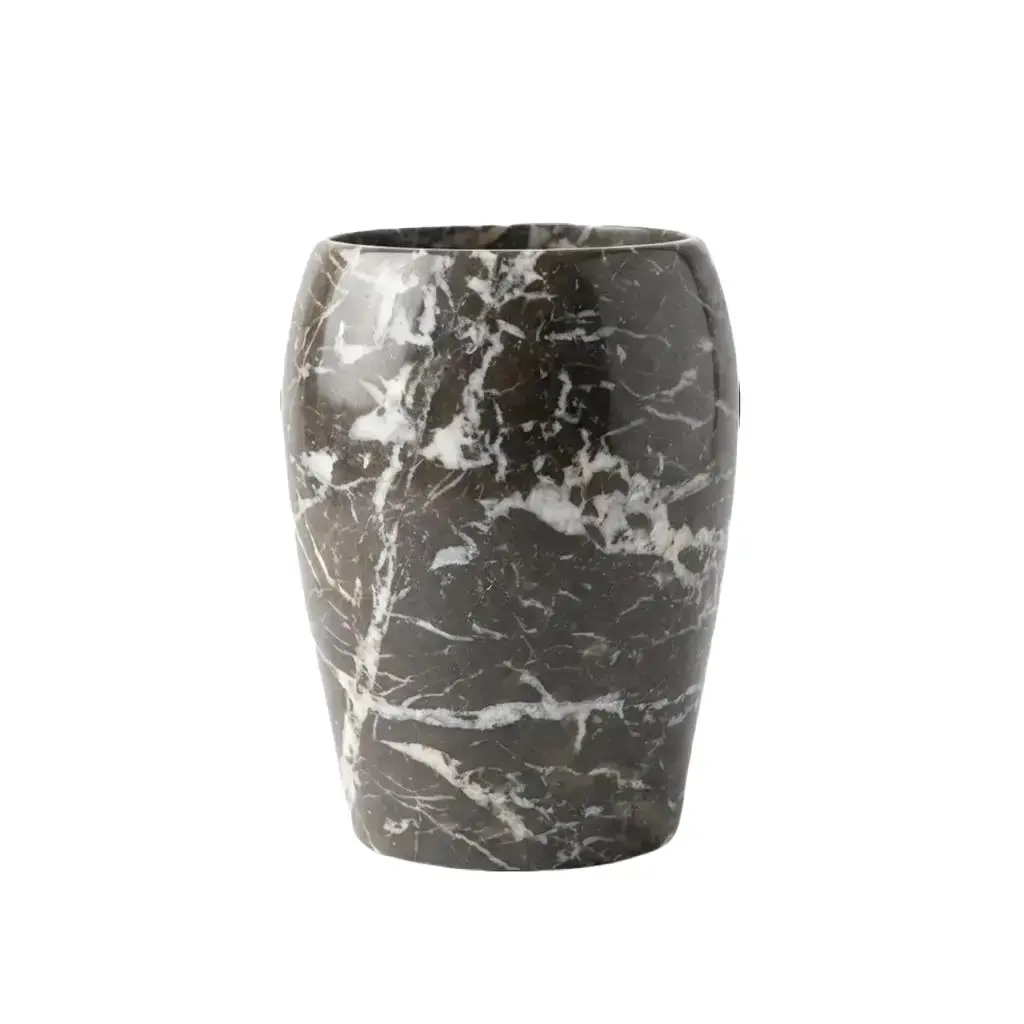 Marmorkrafts Contour Handmade Marble Utensil Holder – 7" Kitchen Countertop Organizer & Storage Crock, Luxury Modern Stone Kitchen Decor, Versatile Wine Chiller & Flower Vase