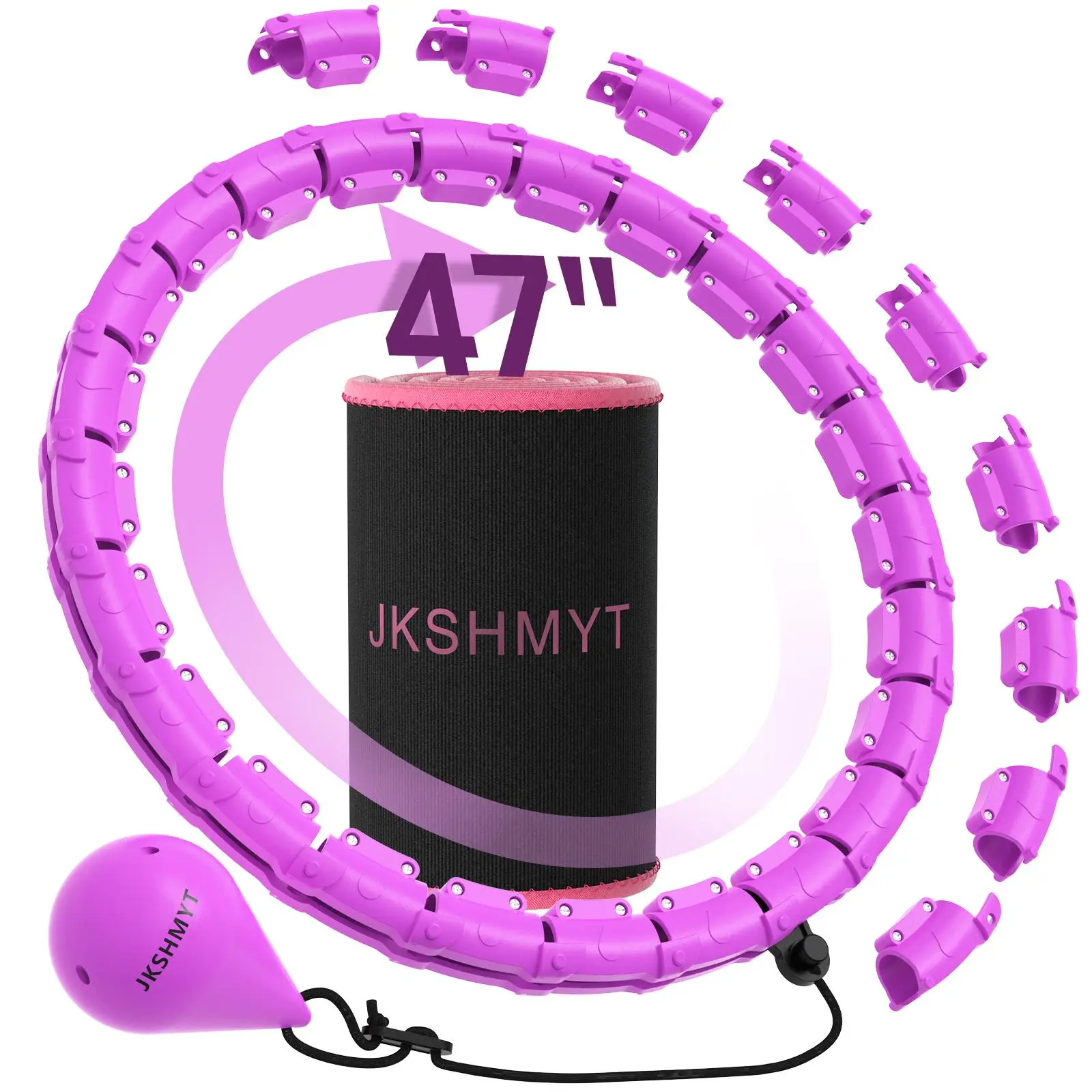 Weighted Hula Circle for Adults, Infinity Hoop Fit Plus Size 47 inch/120cm, Include 24 Detachable Links and Waist Trainer for Women