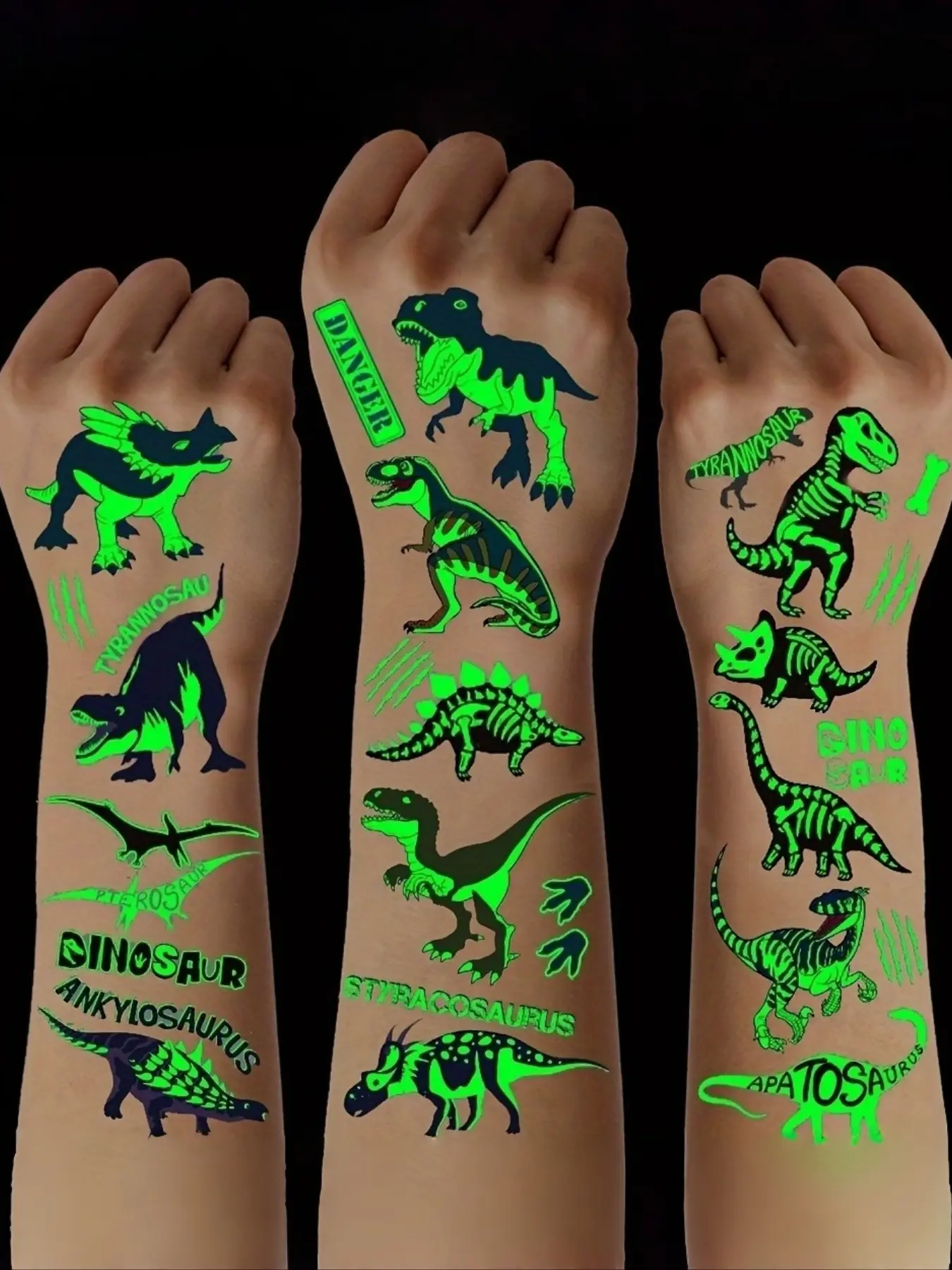 10 Sheets Luminous Dinosaurs Temporary Tattoos, Tattoo Stickers, Kid Tattoos, Waterproof Glow In The Dark T-Rex Pterosaur Designs Pattern, Rectangular Shape for Dinosaurs Birthday Party Supplies, Stocking Stuffer, Goodie Bag Fillers, Christmas Eve Gi