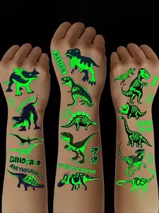 10 Sheets Luminous Dinosaurs Temporary Tattoos, Tattoo Stickers, Waterproof Glow In The Dark T-Rex Pterosaur Velociraptor Designs Pattern, Rectangular Shape for Dinosaurs Birthday Party Supplies, Stocking Stuffer, Goodie Bag Fillers, Christmas Eve Gi