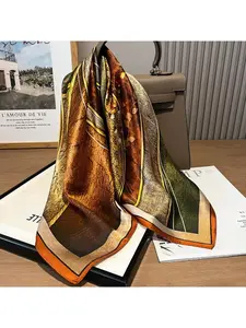 100% Mulberry Silk Scarf - 25.59" Brown Abstract Art Pattern, elegant and stylish, perfect for Halloween, Christmas, Valentine's Day gifts, suitable for all seasons, only dry cleanable, holiday accessory | Art Scarf | Silk Scarf, Hair Accessory Scarf