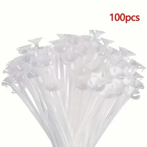 100 Plastic Balloon Sticks and Cups, Reusable Balloon Holder Decorations Displays for Parties, Weddings, Birthdays, Christmas, Halloween, Festive Events