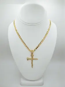 Moda Mimos Cuban Link with Gold Cross Pendant Necklace for Men Women Fashion Jewelry 22 Inches Chain 5mm Width Unisex Stylish Versatile