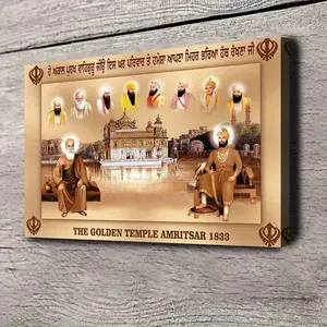 2D canvas poster - 1 piece Sikh Guru canvas poster - featuring Guru Nakhadvijij, Guru Gobinder Singhjij and 8 Sikh Gurus, with the golden temple Amritsar - religious wall art decoration, suitable for home, office, and Guru temples - ready-to-hang framed S