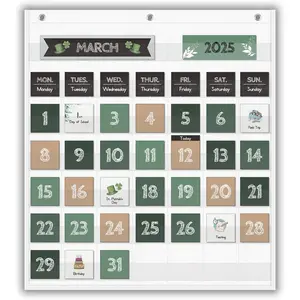 Boho Greenery Calendar Pocket Chart with 82 Cards for  Learning,Classroom and  School Decor