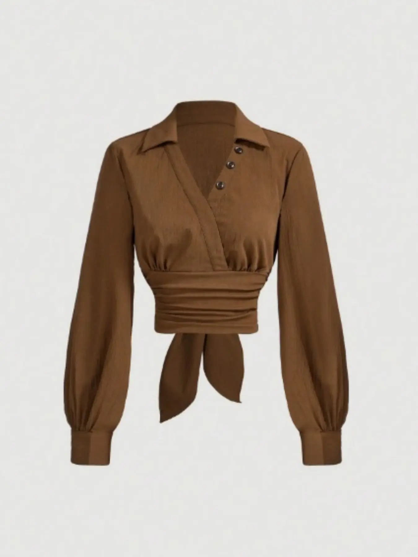 Women's V-Neck Short Slim Fit Sweater Top Blouse, Back Bow Tie Design, Casual Spring & Fall Fashion, Daily Commute Wear