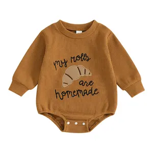 Baby Boy Girl Thanksgiving Outfit Handmade Rolls Sweater Romper Long Sleeve Crewneck Sweatshirt Infant Fall Clothes