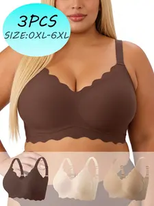 3 Pcs Plus Size Bras (0XL-6XL) Full Size Inclusive, Seamless Zero-Feel Wear, Side Support & Lift, No Pinching No Slippage, Ditch Generic Plus Size Lingerie.