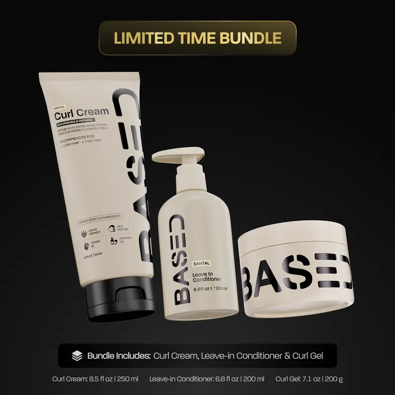 BASED Hydration Definition Hold Trio | Leave-In Conditioner, Curl Cream, Curl Gel Bundle