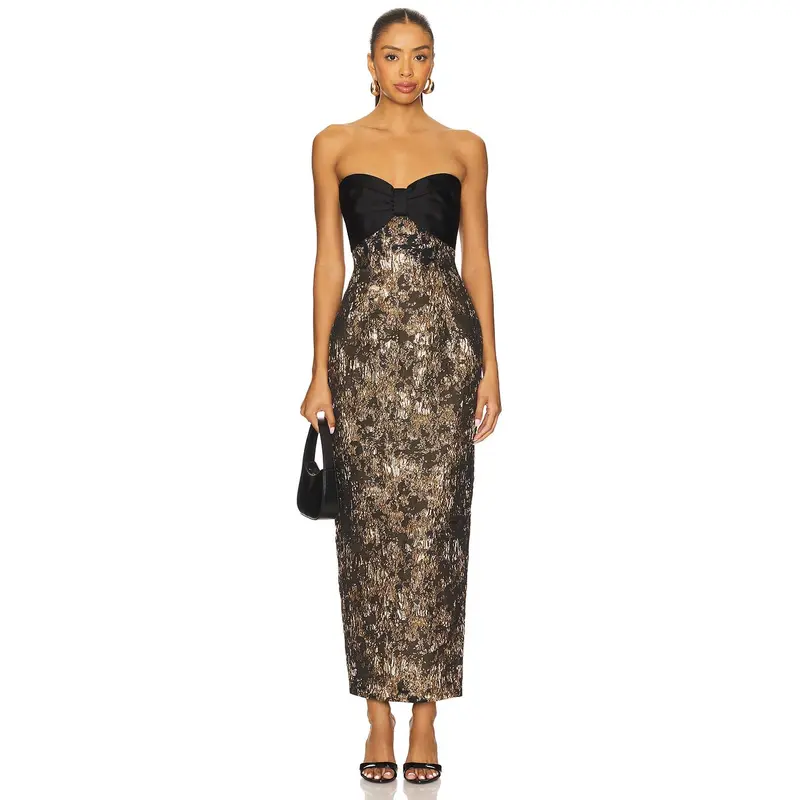 prom nails for rose gold dress Long V-Neck Mermaid Prom Dress with Glitter Print Rose Gold / 2