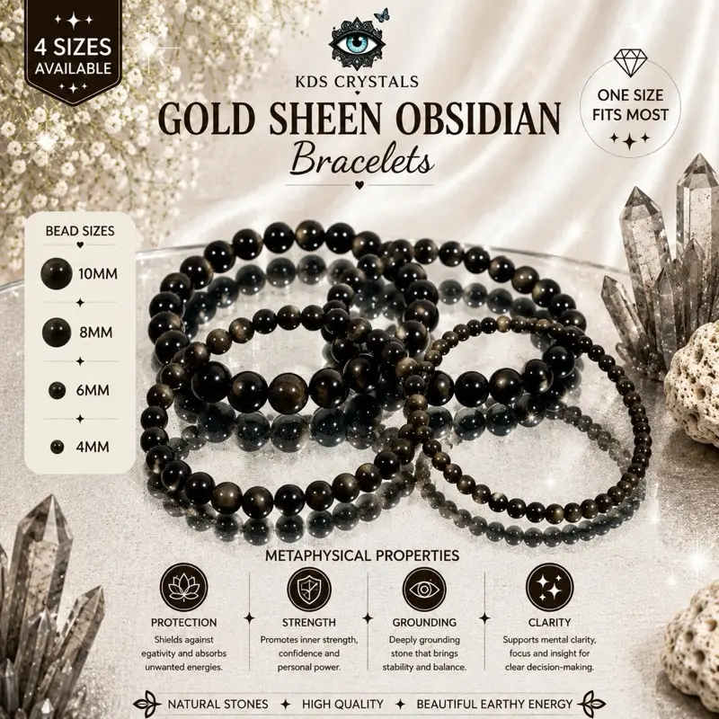 Gold Sheen Obsidian Bracelet, Natural Obsidian Crystal Bracelet, Protection Stone Jewelry, 4mm 6mm 8mm 10mm Beaded Bracelet