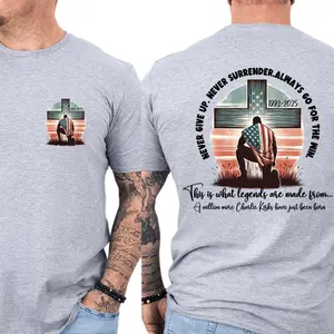 Charliee Kirk Inspirational Faith-Based T-Shirt, Cross with American Flag Cloak Silhouette Unisex 2 Sides T-Shirt Cotton Fabric Casual