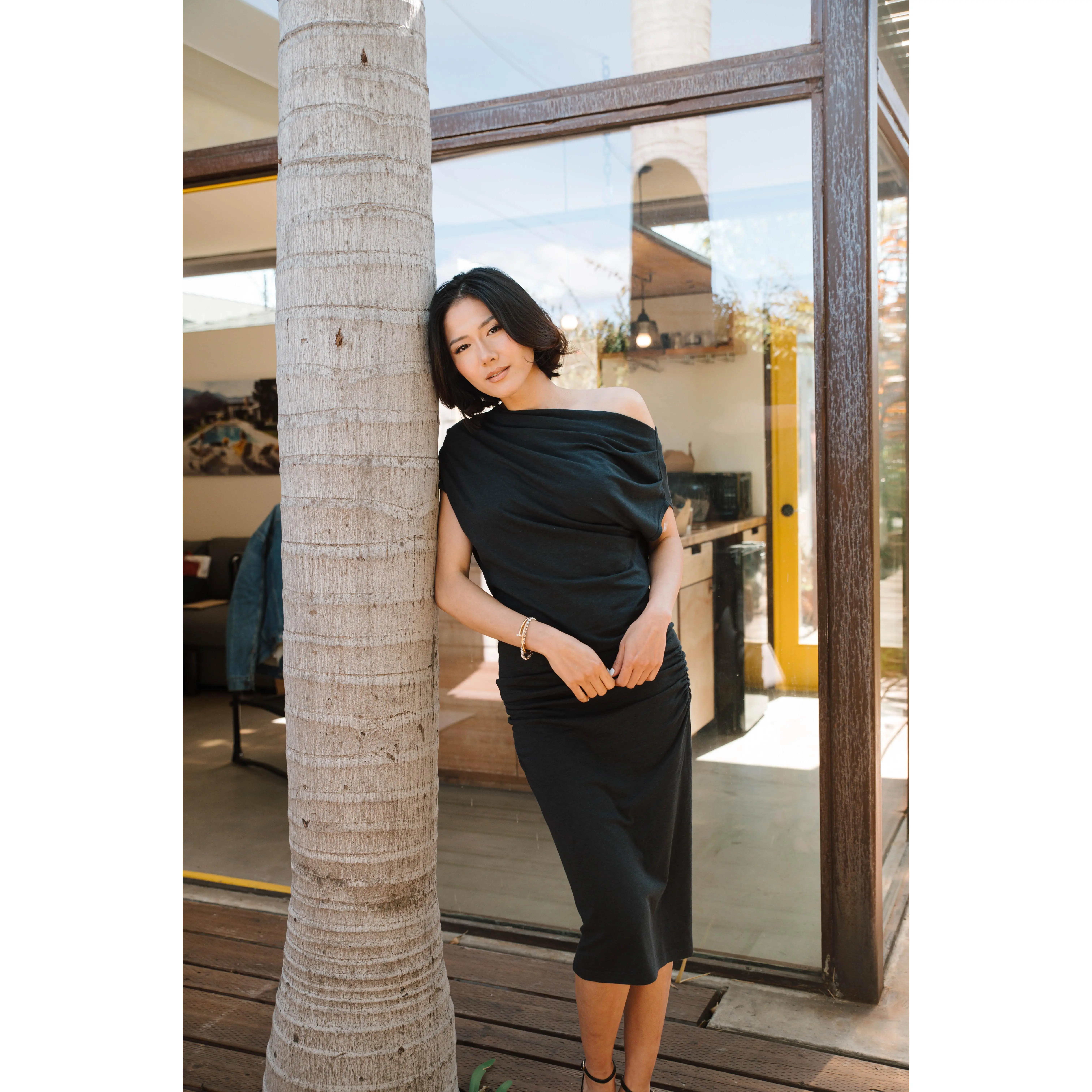 The Debra Double-Lined Jersey Skirt in Charcoal