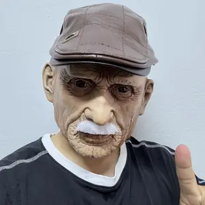 Old Man Mask, 1 Count Adjustable Men's Berets, Hyper Realistic Mask, Lifelike Halloween Cosplay Mask with Detailed Wrinkles, Street Style Costume Accessory