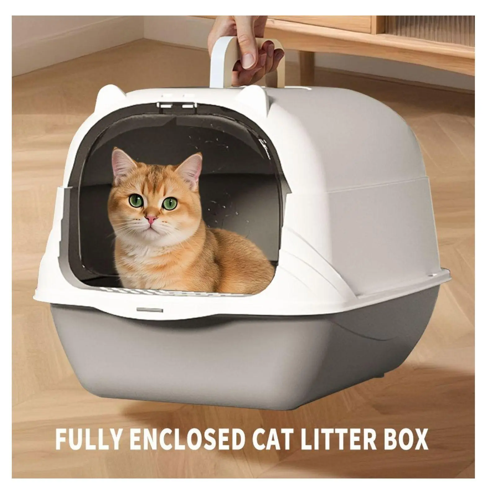 Fully Enclosed Plastic Cat Litter Box, Contemporary Gray - Odor Locking, Portable, 1.28kg, 18.5"l x 14.6"w x 16.5"h, with Mat