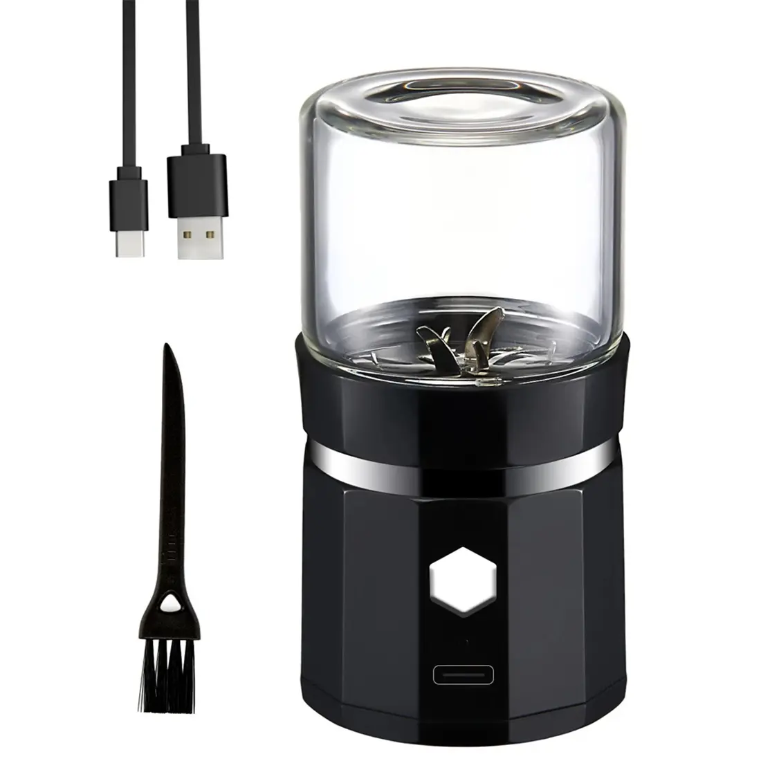 Mini Electric Grinder with Child Safety Lock, Portable USB Rechargeable Mill, Cleaning Brush Included for Coffee Equipment, Tea, Child Lock, Small Size, Coffee Grinders, Home Coffee Tool