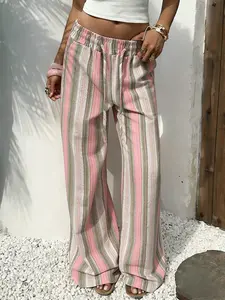 Pastel Stripe Linen Wide-Leg Pants | Soft and Romantic Style, Breathable Summer Wear, Easily Create Everyday Outfits Must-Have — High Waist, Loose Fit, Perfect for Brunch or Running Errands. #RealFashion #BohemianStyle #LinenPants 🌸 Summer Essential #tik