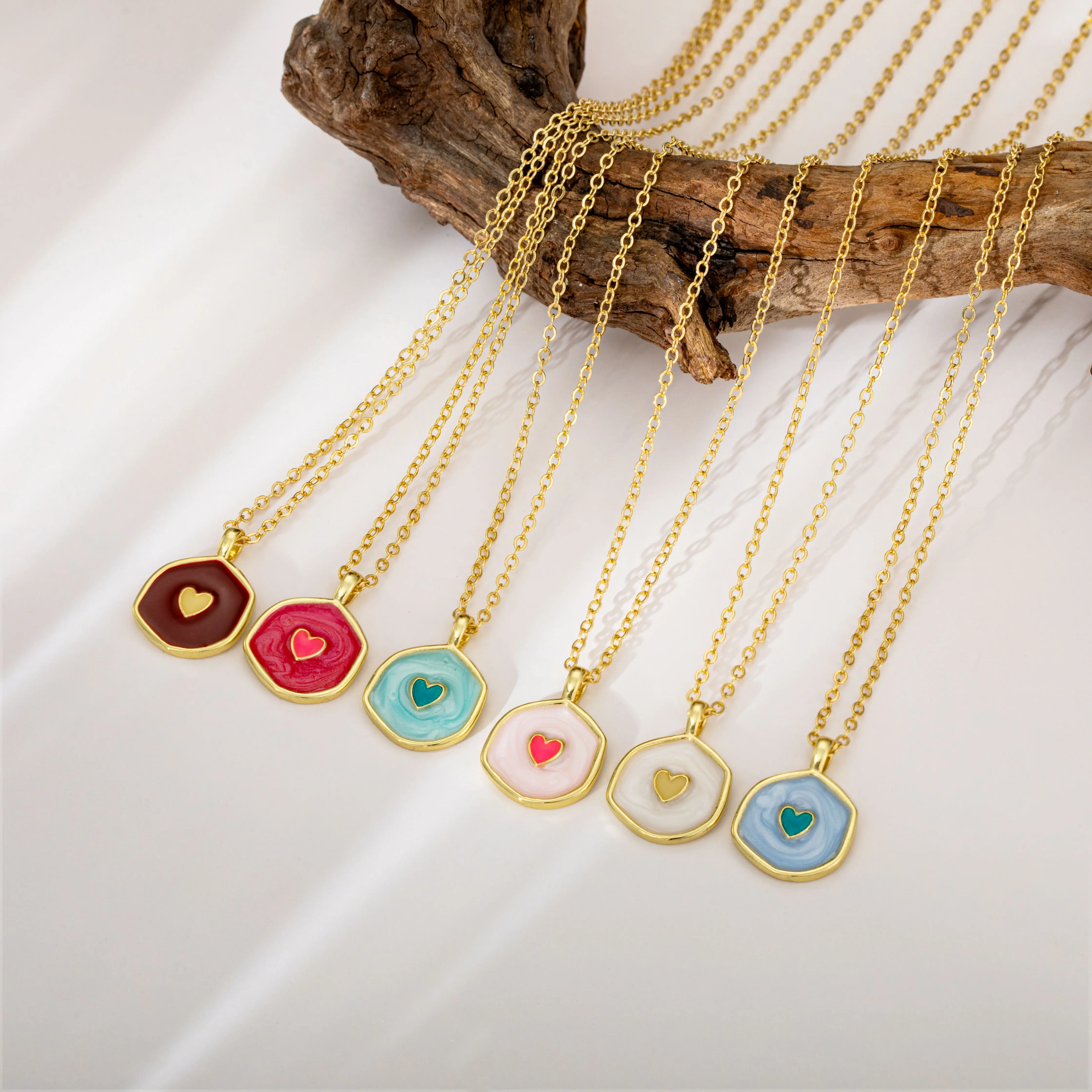 Tewiky 14K Gold Plated Irregular Two-Tone Glow-in-the-Dark Heart Coin Pendant Necklace - For Valentine's Day gifts Tewiky 14K Gold Plated Irregular Two-Tone Glow-in-the-Dark Heart Coin Pendant Necklace - For Valentine's Day gifts