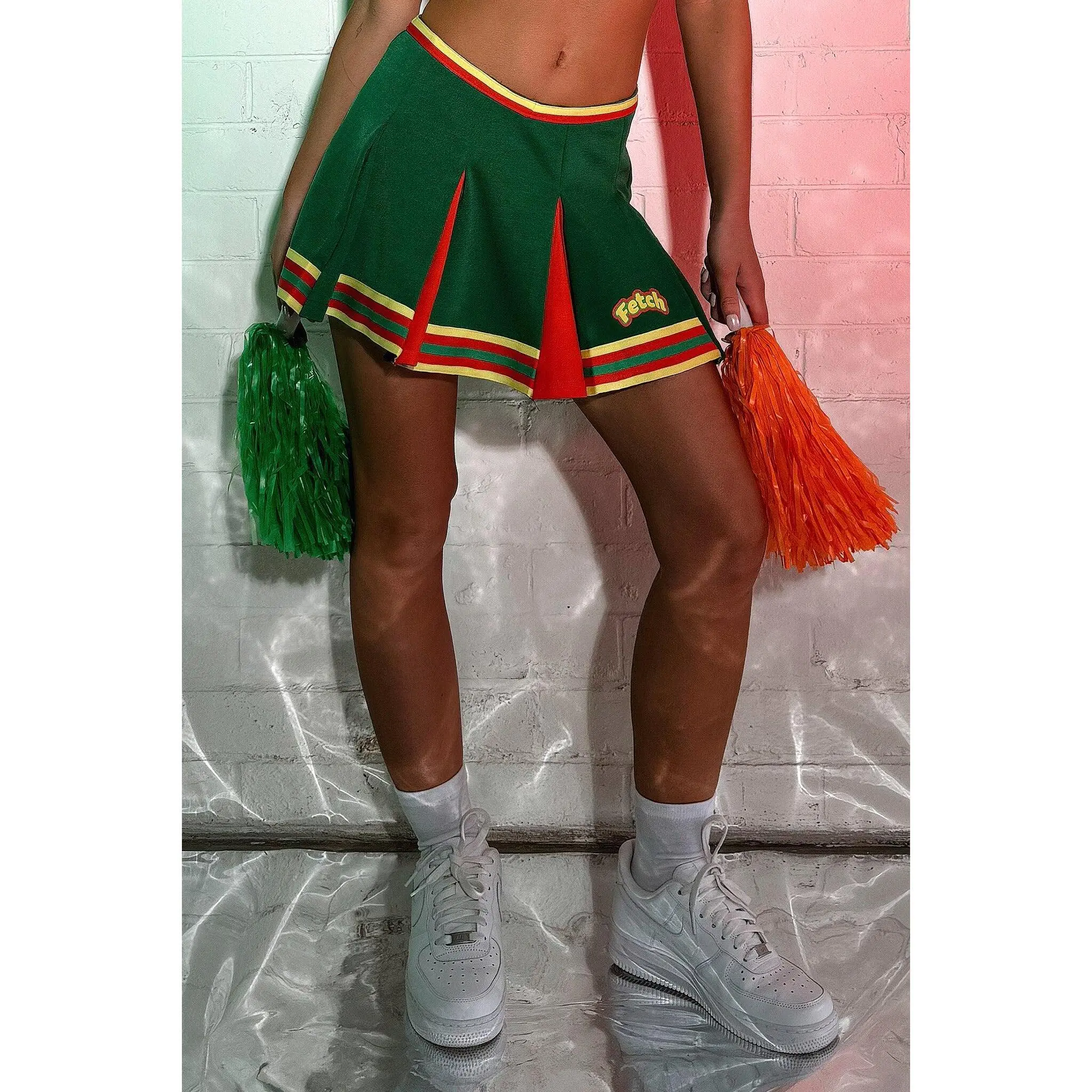 Cheerleading Pom Poms with Grip Handle, Green-Orange Color for Sports & Outdoor Cheerleading Activities
