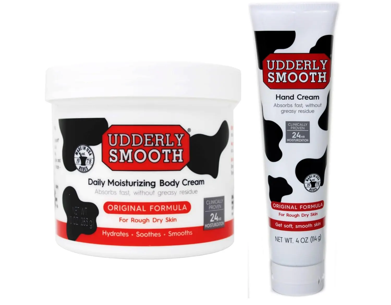 Udderly Smooth Hand Cream and Body Cream Bundle, Fast-Absorbing 24-Hour Moisturization, Original Formula for Rough Dry Skin, 4 oz Hand Cream + 10 oz Body Cream