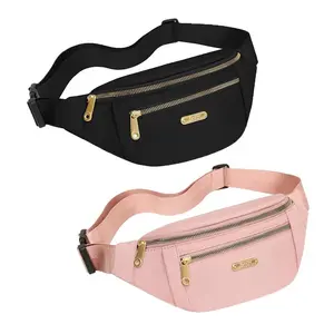 Oxford Cloth Crossbody Belt Bag Unisex Waterproof Large Capacity Adjustable Strap Travel Essentials in Black & Bright Pink