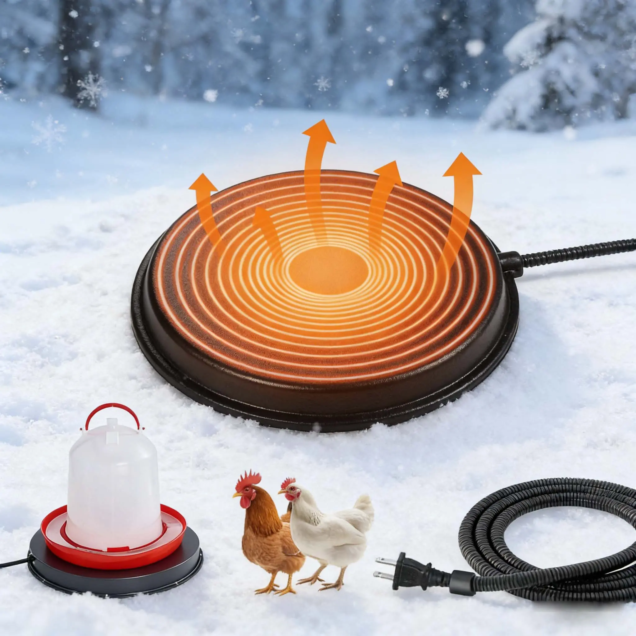 Metal Chicken Water Heater for Winter, 14'' Chicken Waterer Heater Base for 1-5 Gallon Metal or Plastic Poultry Waterer, Outdoor Eletric Poultry Water Heaters for Chicken Turkey Goose Duck Drinker