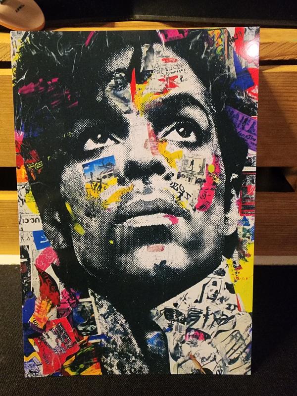 Mini Prince Pop Culture Music Icon Poster 4x6 Inches Vibrant Abstract Design Bold Red Black Blue Shapes Ideal for Walls Desks Shelves