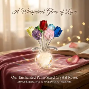 Colorful Crystal Rose Flower Bouquet with Vase – Handmade K9 Crystal Figurine Gift for Wife, Girlfriend, Women, Valentine's Day Anniversary Decor home glass Elegant tiktokshopspringglowup mom