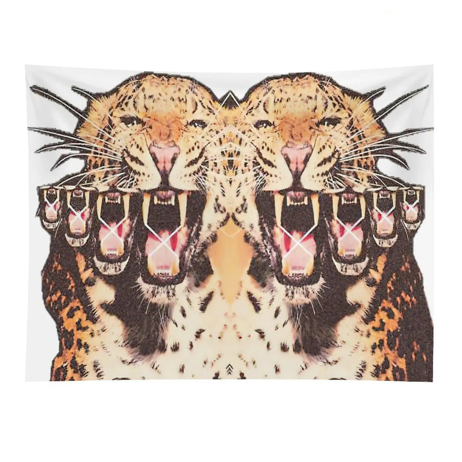 Mirrored Leopard Faces Tapestry Roaring Big Cat Symmetry Animal Wall Hanging Decor