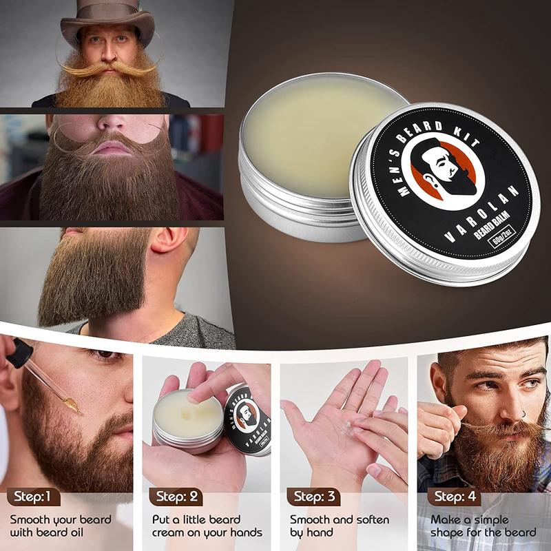Men's Beard Kit with Growth Oil, Balm, Brush & Scissors, Ideal for Men's Beard Care, Gift Ideas for Male Friends and Family