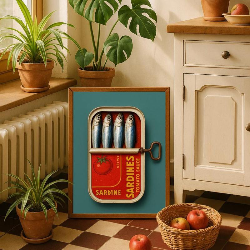 Sardines Art Print Retro Sardines Wall Art Fish Print Retro Kitchen printable Kitchen Wall Art Fish Wall Art Digital Print Sardine Poster, Unframe