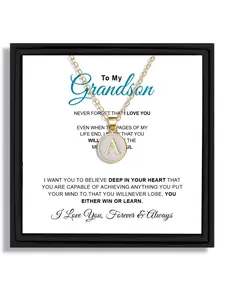 To My Grandson O-Chain 26 Letters A-Z Pendant Necklace Fashion Minimalist Style  | With Encouraging Message Card & Gift Box | Perfect Christmas/Birthday/Party/Anniversary Gift