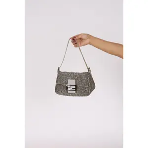 Pre-owned FENDI Designer Handbag/Wallet Ultra Rare Mini Mama Baguette Silver Beaded Drop 4