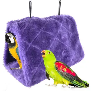 Winter Warm Bird Nest House Shed Hut Hanging Hammock Finch Cage Plush Fluffy Birds Hut Hideaway for Hamster Parrot Macaw Budgies Eclectus Parakeet Cockatiels Cockatoo Lovebird (M, Purple)