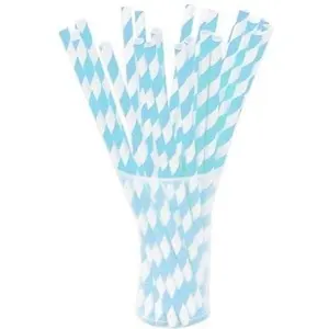 Light Blue Striped Paper Straws - 7.75 in. | 25 Count