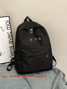Print Dragonfly Backpack, Minimalist Design, Starry Elements, Nylon Material, Easy to Clean, Casual Style, All Seasons Use
