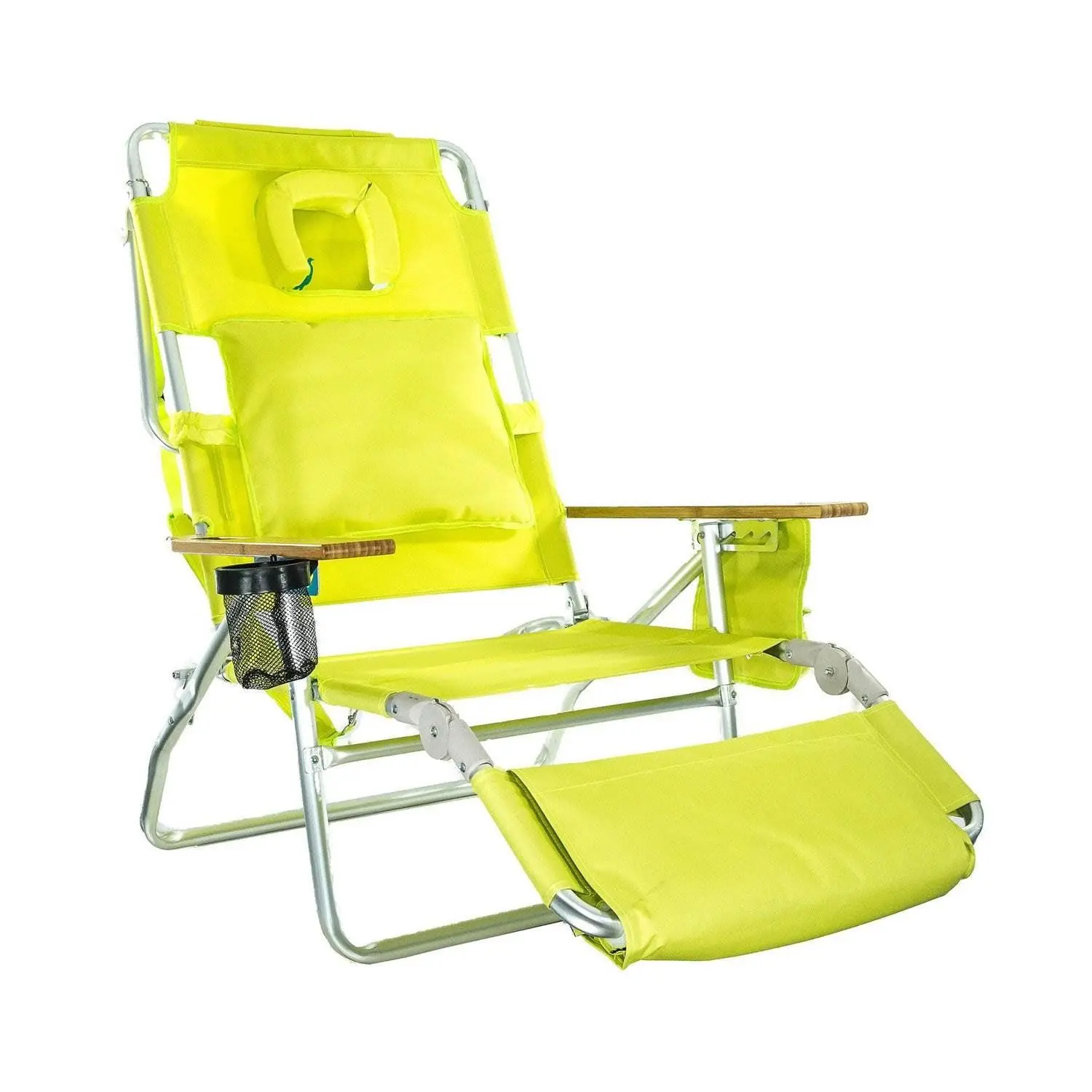 Ostrich Deluxe Padded 3-N-1 Outdoor Lounge Reclining Beach Chair, Lime Green