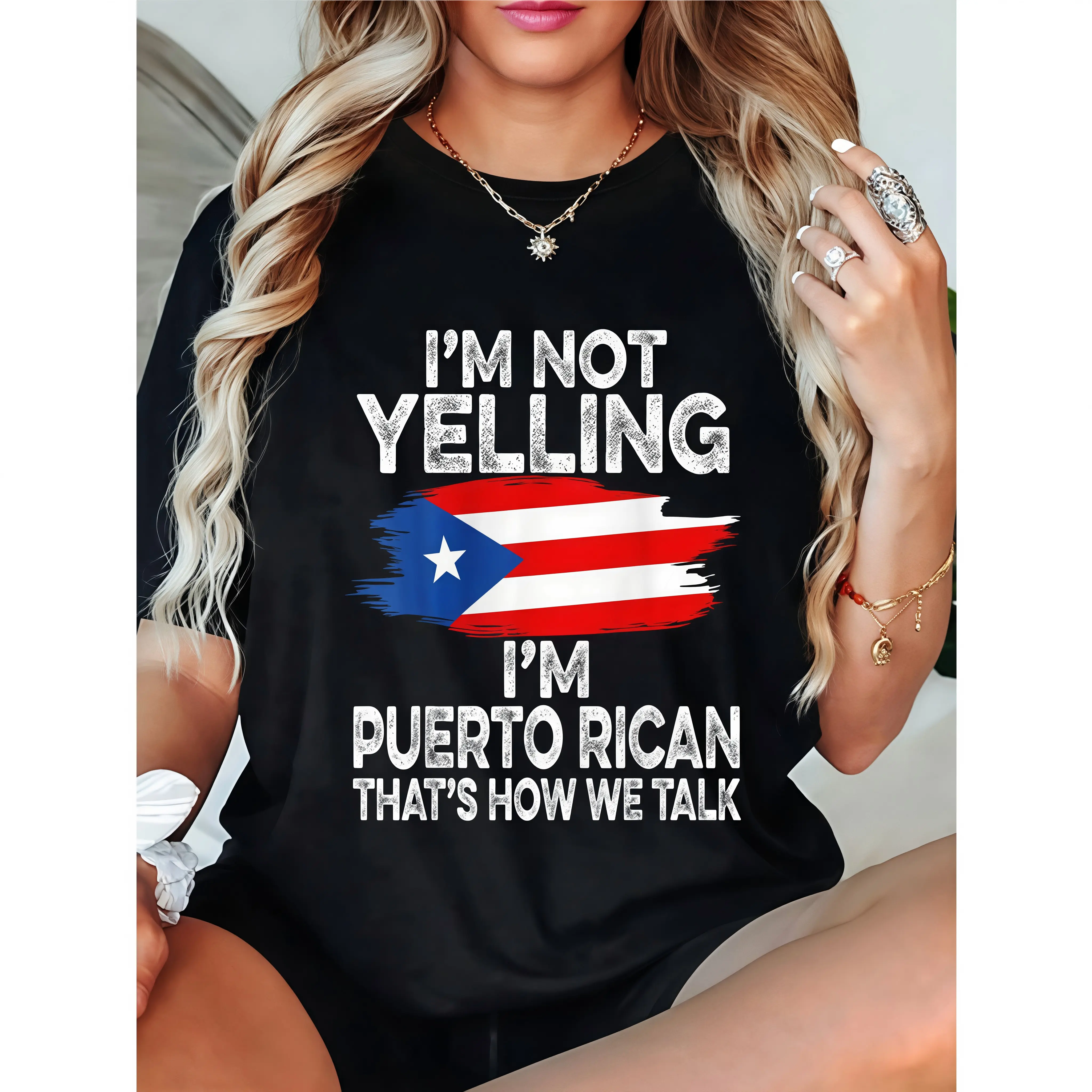 100% cotton funny Puerto Rico flag "I don't scream, I am" T-shirt short sleeve unisex graphic T-shirt casual top