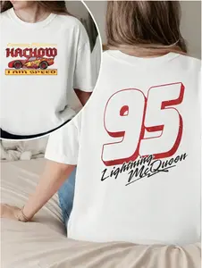 Lightning McQueen Gildan Shirt Unisex Thick Cotton T-Shirt, Fashion Cartoon T-Shirt Short Sleeve Design, Cartoon Short Sleeve
