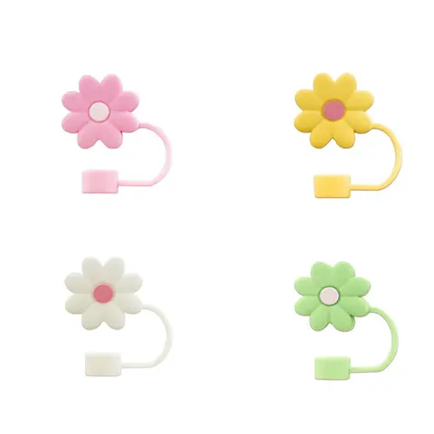 Random Color Cute Flower Design Straw Lid, 4pcs/set Reusable Silicone Straw Covers, Straw Accessories for Drinking Cup, Suitable for Stanley 10mm Straws, Tumbler Straw Lid, Drink Protectors, Drinkware Accessories