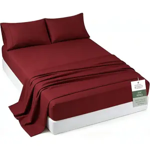 Queen King Bed Sheet Sets 4PCS, Comfy Breathable & Cooling, Full/Queen/Split King, Soft Hotel Luxury Bedding Set with Deep Pockets - 1 Flat, 1 Fitted Sheet, 2 Pillowcases (Burgundy, King)