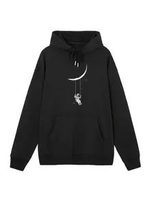 Men's Astronaut & Moon Print Drop Shoulder Hoodie, Regular Fit Fashion Casual Drawstring Pocket Hooded Sweatshirt for Daily Holiday Outdoor Wear, Men Clothes for Spring & Fall