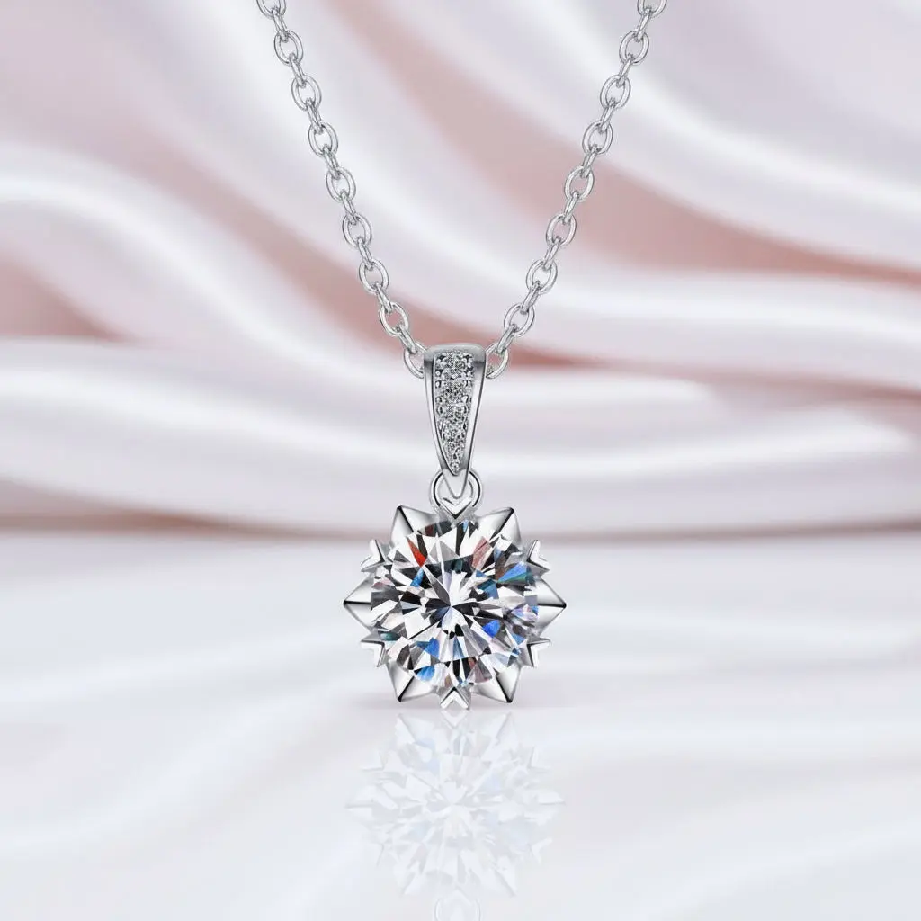 1.0 Ct Excellent Cut Diamond Option Snowflake Pendant Necklace
