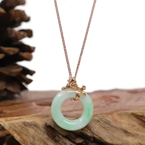 Baikalla™ "Good Luck Birdie" 18k Rose Gold Genuine Burmese Jadeite Lucky Pendant Necklace With Diamond