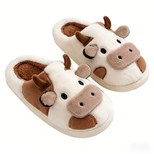 Cow Slippers for Women and Men, Fluffy Fuzzy Cartoon House Slippers, Cute Cozy Indoor Outdoor Bedroom Shoes