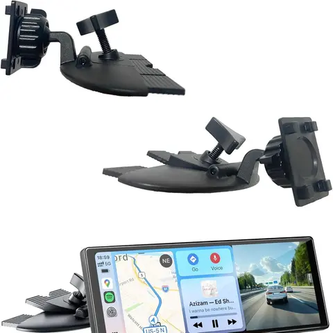 CD Slot Mount for CarPlay Screen Secure 4 Button Lock 360 Degree Rotation Compatible with GPS Monitors